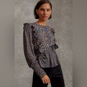 Anthropologie / Blink London Leopard Print Blouse - Blue and Brown